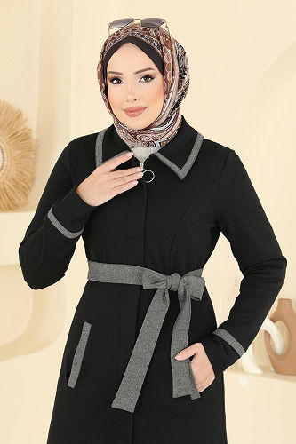 moda selvim Abaya ASM9167 Black - Thumbnail