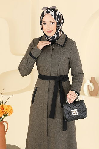 moda selvim عباءة بني ASM9167 - Thumbnail