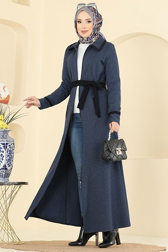 moda selvim Abaya ASM9167 Navy Blue - Thumbnail