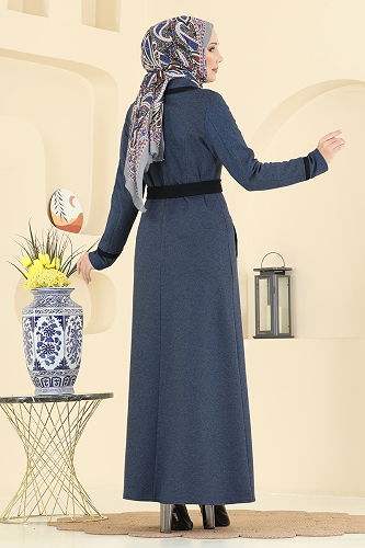 moda selvim Abaya ASM9167 Navy Blue - Thumbnail