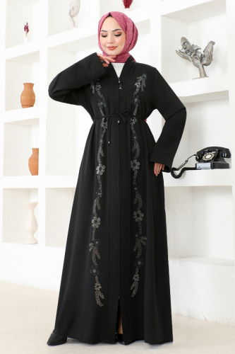 moda selvim Abaya HMY174 Black - Thumbnail