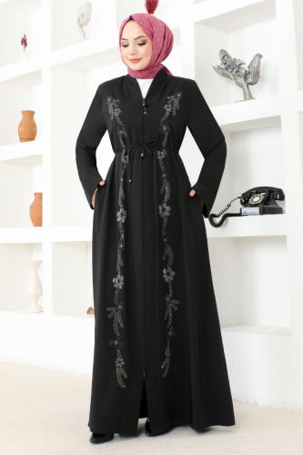 moda selvim Abaya HMY174 Black - Thumbnail