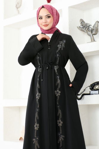 moda selvim Abaya HMY174 Black - Thumbnail