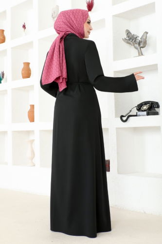 moda selvim Abaya HMY174 Black - Thumbnail