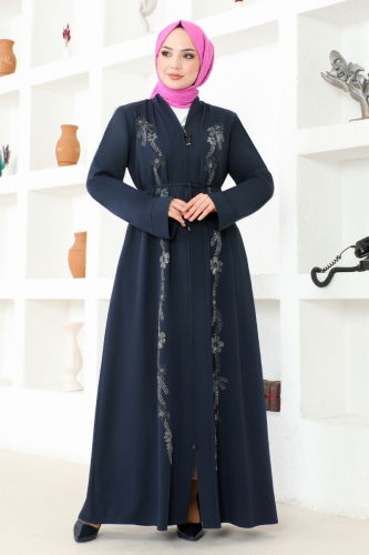 moda selvim Abaya HMY174 Navy Blue - Thumbnail