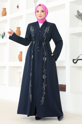 moda selvim Abaya HMY174 Navy Blue - Thumbnail