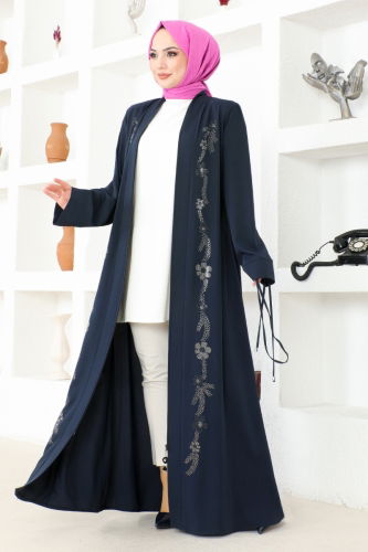 moda selvim Abaya HMY174 Navy Blue - Thumbnail