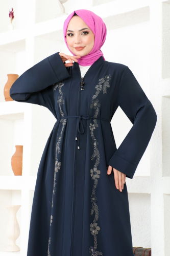 moda selvim Abaya HMY174 Navy Blue - Thumbnail