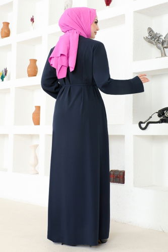 moda selvim Abaya HMY174 Navy Blue - Thumbnail