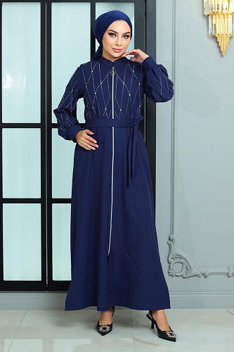 moda selvim Abaya MİH19161-M Indigo - Thumbnail