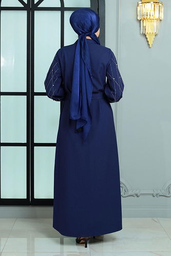 moda selvim Abaya MİH19161-M Indigo - Thumbnail