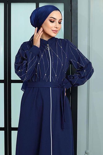 moda selvim عباءة ازرق MİH19161-M - Thumbnail