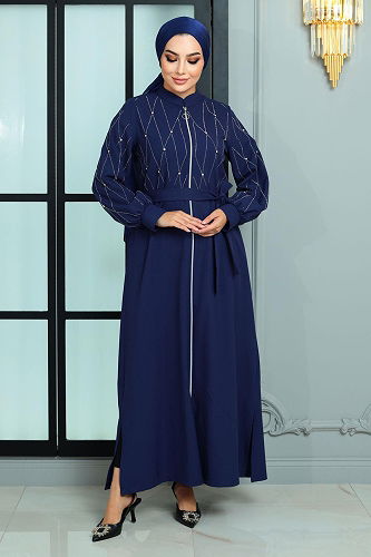 moda selvim عباءة ازرق MİH19161-M - Thumbnail