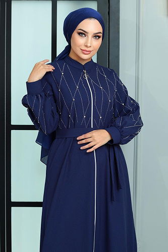 moda selvim عباءة ازرق MİH19161-M - Thumbnail