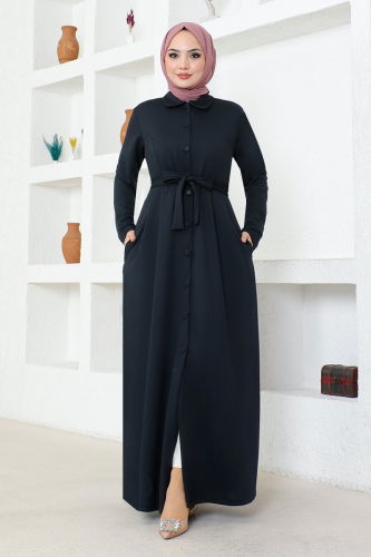 moda selvim Abaya MSL4225 Navy Blue - Thumbnail