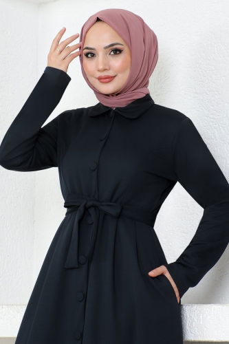 moda selvim Abaya MSL4225 Navy Blue - Thumbnail