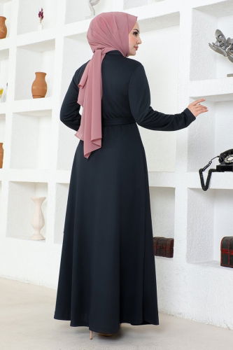 moda selvim Abaya MSL4225 Navy Blue - Thumbnail