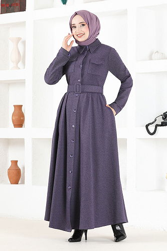 moda selvim Abaya NYA2401-M Dark Lilac - Thumbnail