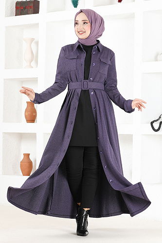 moda selvim Abaya NYA2401-M Dark Lilac - Thumbnail