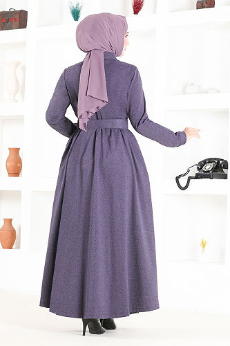 moda selvim Abaya NYA2401-M Dark Lilac - Thumbnail