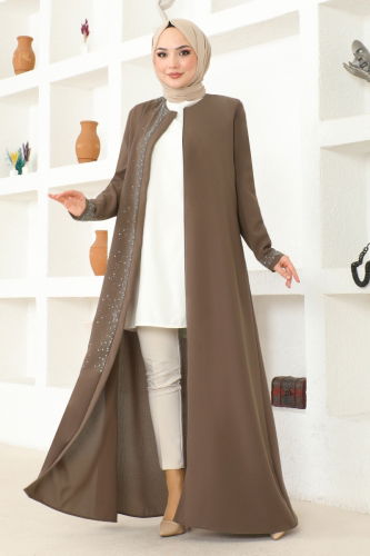 moda selvim Abaya OZA1007 Brown - Thumbnail