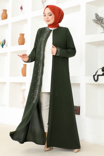 moda selvim Abaya OZA1007 Khaki - Thumbnail