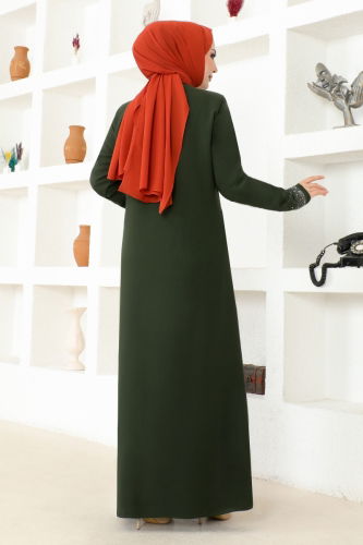 moda selvim Abaya OZA1007 Khaki - Thumbnail