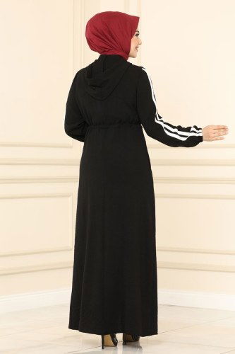 moda selvim Abaya PL8046 Black&Ecru - Thumbnail