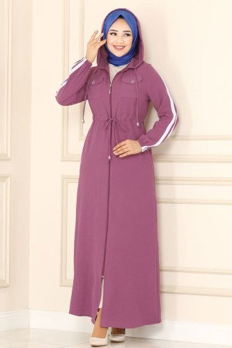 moda selvim Abaya PL8046 Dried Rose - Thumbnail