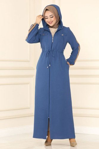 moda selvim Abaya PL8046 Indigo - Thumbnail