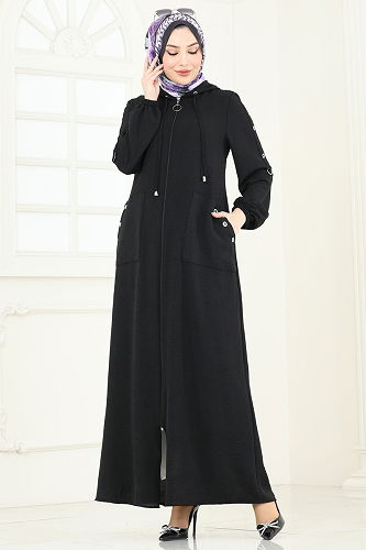 moda selvim Abaya PL8065 Black - Thumbnail