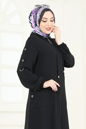 moda selvim Abaya PL8065 Black - Thumbnail