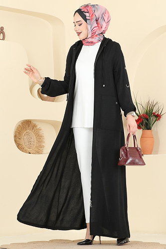 moda selvim Abaya PL8065 Black - Thumbnail