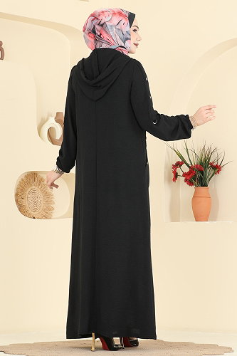 moda selvim Abaya PL8065 Black - Thumbnail