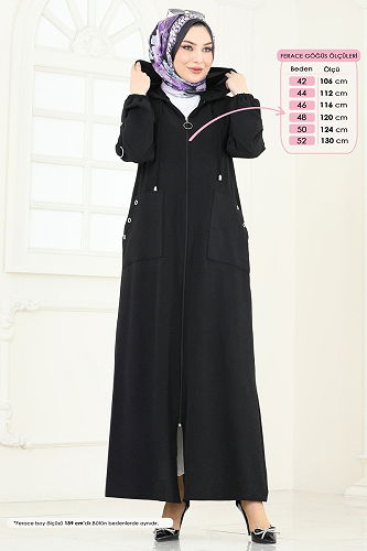 moda selvim عباءة أسود PL8065 - Thumbnail