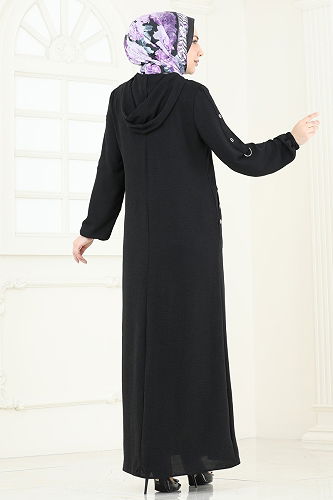 moda selvim عباءة أسود PL8065 - Thumbnail