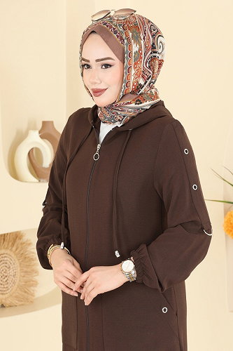 moda selvim Abaya PL8065 Brown - Thumbnail