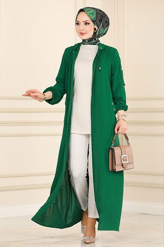 moda selvim Abaya PL8065 Emerald - Thumbnail