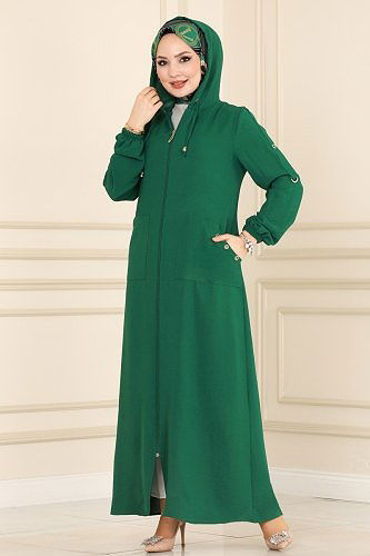 moda selvim عباءة زيتي PL8065 - Thumbnail