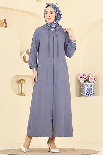 moda selvim عباءة رمادي PL8065 - Thumbnail