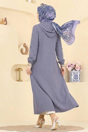 moda selvim عباءة رمادي PL8065 - Thumbnail