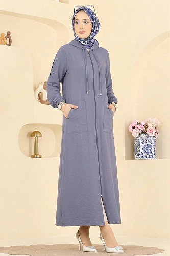 moda selvim عباءة رمادي PL8065 - Thumbnail