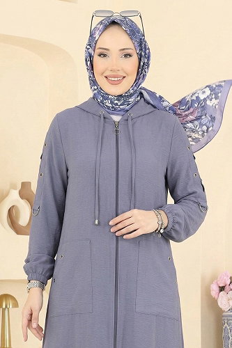 moda selvim عباءة رمادي PL8065 - Thumbnail