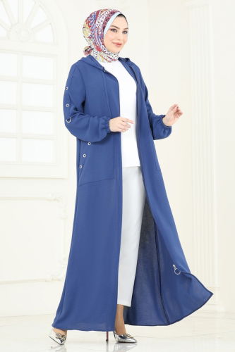 moda selvim Abaya PL8065 Indigo - Thumbnail