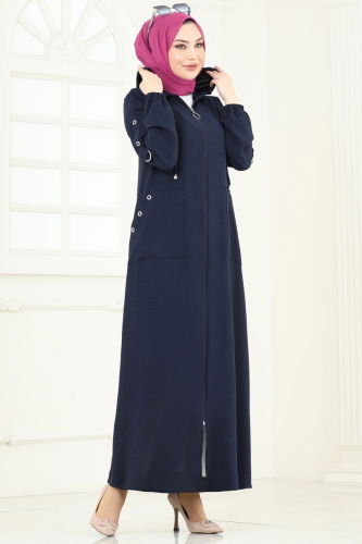 moda selvim Abaya PL8065 Navy Blue - Thumbnail