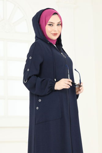 moda selvim Abaya PL8065 Navy Blue - Thumbnail