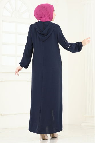 moda selvim Abaya PL8065 Navy Blue - Thumbnail