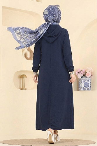 moda selvim Abaya PL8065 Navy Blue - Thumbnail