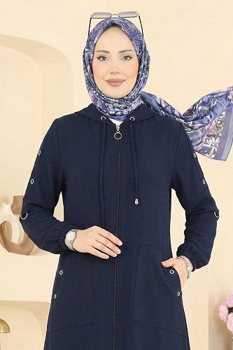 moda selvim Abaya PL8065 Navy Blue - Thumbnail