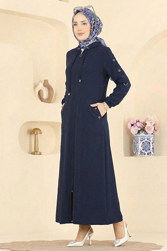 moda selvim Abaya PL8065 Navy Blue - Thumbnail